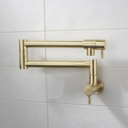 Stainless Steel Pot Filler Bathroom Tap: Cold Water Only, Brushed Golden Nickel, Foldable Wall Mount with Double Joint Swing Arm