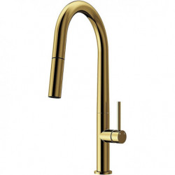 High Arc Nickel Brushed/Painted Brass Kitchen Tap: Single Handle, One Hole, Rotatable Pull-Out/Pull-Down with Hot and Cold Switc