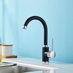 Brass Kitchen Sink Mixer Tap: Single Handle, One Hole, Deck Mounted Vessel Tap with Hot and Cold Hose