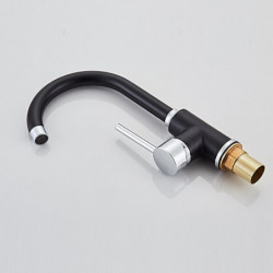 Brass Kitchen Sink Mixer Tap: Single Handle, One Hole, Deck Mounted Vessel Tap with Hot and Cold Hose