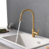 Black Gold Kitchen Sink Mixer Tap: Single Lever Handle, Brushed Solid Brass, Pull-Out Sprayer, One Hole with Hot/Cold Hose