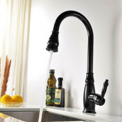 High Arc Brass Kitchen Sink Mixer Tap: Single Handle, Pull-Out Sprayer, Oil-Rubbed Bronze Finish, Silver/Coffee, One Hole with H