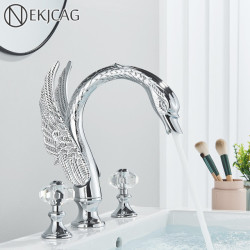 Swan Shape Brass Basin Sink Tap Three-pieces Bathroom Basin Hot Cold Mixer Tap Gold Basin Taps