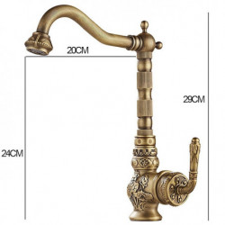 Retro Vintage Kitchen Sink Mixer Tap: Antique Brass, Single Handle, Standard Spout, Deck Mounted with Hot/Cold Hose