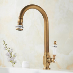 Retro Brass Kitchen Sink Tap: 360° Swivel, Single Handle, One Hole, Lever Ceramic Valve, Antique Vintage Bronze Finish