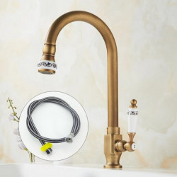 Retro Brass Kitchen Sink Tap: 360° Swivel, Single Handle, One Hole, Lever Ceramic Valve, Antique Vintage Bronze Finish