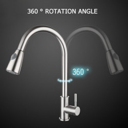 Brushed Nickel Kitchen Tap: Single Handle, High Arc, Pull-Out Sprayer, Rotatable 304 Stainless Steel, One Hole Design