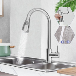 Brushed Nickel Kitchen Tap: Single Handle, High Arc, Pull-Out Sprayer, Rotatable 304 Stainless Steel, One Hole Design