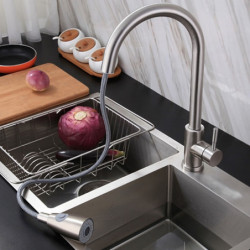 Brushed Nickel Kitchen Tap: Single Handle, High Arc, Pull-Out Sprayer, Rotatable 304 Stainless Steel, One Hole Design