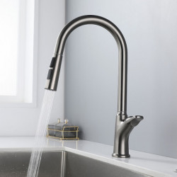 Brass Kitchen Sink Mixer Tap: Single Handle, Pull-Out, 360° Swivel, One Hole Vessel with Hot/Cold Hose