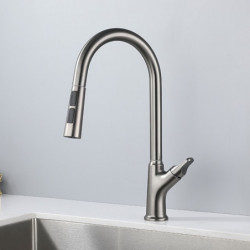 Brass Kitchen Sink Mixer Tap: Single Handle, Pull-Out, 360° Swivel, One Hole Vessel with Hot/Cold Hose