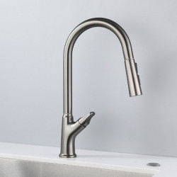 Brass Kitchen Sink Mixer Tap: Single Handle, Pull-Out, 360° Swivel, One Hole Vessel with Hot/Cold Hose