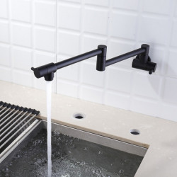 Wall Mounted Pot Filler: Black, Single Handle, Multi-Ply Foldable Design, Contemporary Style