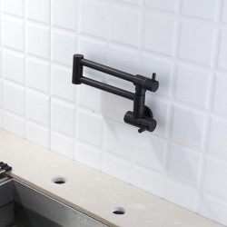 Wall Mounted Pot Filler: Black, Single Handle, Multi-Ply Foldable Design, Contemporary Style