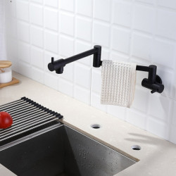 Wall Mounted Pot Filler: Black, Single Handle, Multi-Ply Foldable Design, Contemporary Style