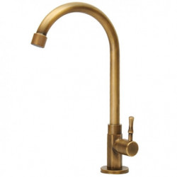 Retro Brass Kitchen Sink Tap: Single Handle, Cold Water Only, Golden Electroplated Standard Spout