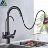 Rozin Purification Kitchen Taps Black Pull Out Kitchen Water Filter Tap 3 Way Mixer para cozinha de parede Crane