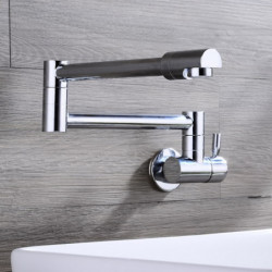 Silvery Wall Mounted Pot Filler Kitchen Tap: Single Handle, One Hole, Cold Water Only, Contemporary Design