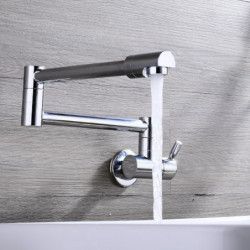 Silvery Wall Mounted Pot Filler Kitchen Tap: Single Handle, One Hole, Cold Water Only, Contemporary Design