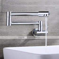 Contemporary Wall Mounted Brass Kitchen Tap: Single Handle, One Hole, Rotatable/Foldable Centerset, Cold Water Only