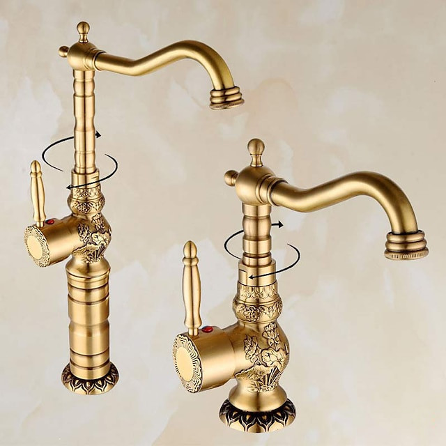 Retro Vintage Kitchen Tap: Single Handle, One Hole, Antique Brass, Standard Spout Centerset