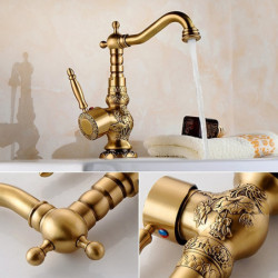 Retro Vintage Kitchen Tap: Single Handle, One Hole, Antique Brass, Standard Spout Centerset