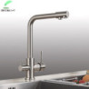 Brushed Nickel Filter Kitchen Tap Drinking Water Kitchen Tap Deck Mounted Dual Handles 3-Way Hot Cold Water Mixer
