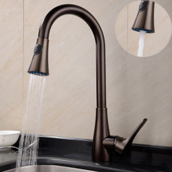 Oil-Rubbed Bronze Kitchen Tap: Single Handle, One Hole, Black Nickel, Pull-Out Standard Spout/Spray, Hot/Cold Switch