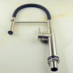 Nickel Brushed Stainless Steel Kitchen Tap: Single Handle, One Hole, Pull-Out/Pull-Down, Rotatable Vessel, Hot/Cold Water