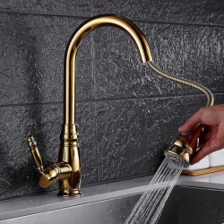 Contemporary Retro Style Kitchen Tap: Ti-PVD, Single Handle, One Hole, Pull-Out/Pull-Down Vessel/Brass Design