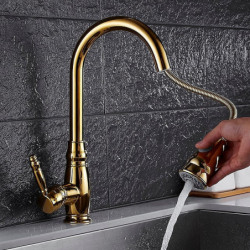 Contemporary Retro Style Kitchen Tap: Ti-PVD, Single Handle, One Hole, Pull-Out/Pull-Down Vessel/Brass Design