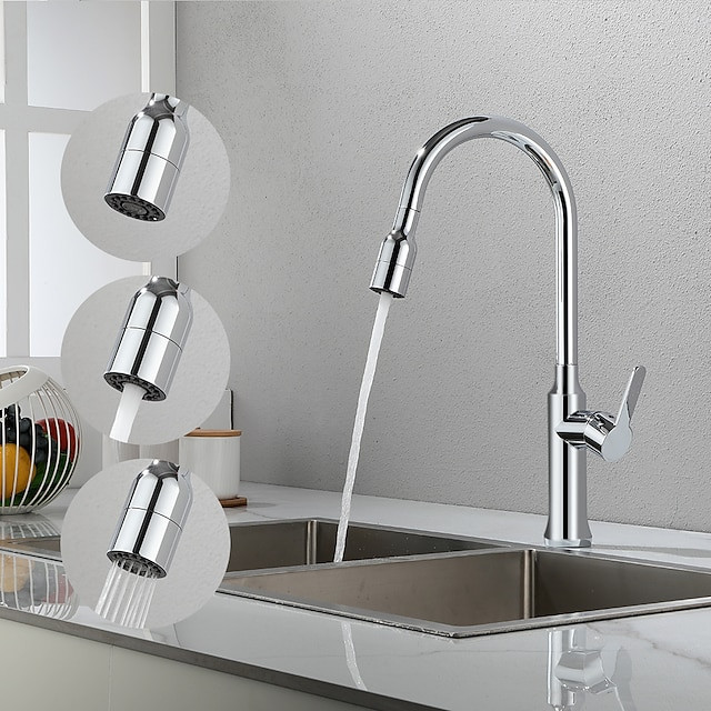 Tall Brass Kitchen Sink Mixer Tap: Pull-Out Sprayer, 360° Swivel, Single Handle, High Arc, Deck Mounted, One Hole Vessel Tap