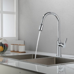 Tall Brass Kitchen Sink Mixer Tap: Pull-Out Sprayer, 360° Swivel, Single Handle, High Arc, Deck Mounted, One Hole Vessel Tap