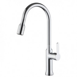 Tall Brass Kitchen Sink Mixer Tap: Pull-Out Sprayer, 360° Swivel, Single Handle, High Arc, Deck Mounted, One Hole Vessel Tap