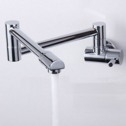Silvery Brass Kitchen Tap: Wall Mounted, Rotatable, Foldable, Single Handle, One Hole, Cold Water Only