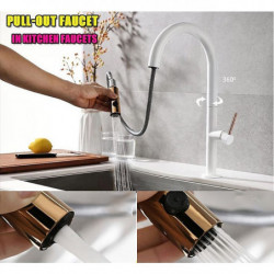 Antique Kitchen Sink Mixer Tap: Pull-Out Sprayer, 360° Rotatable, Single Handle, One Hole, High Arc, Adjustable Hot/Cold Hose