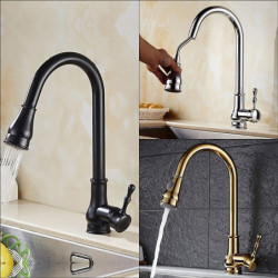 Brass Kitchen Tap with Sprayer: Single Handle, One Hole, Electroplated, 2-Function Outlet, Pull-Out Design