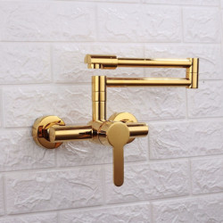 Wall Mounted Contemporary Kitchen Tap: Single Handle, Two Holes, Electroplated/Painted Finishes, Pull-Out/Pull-Down/Pot Filler D