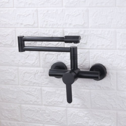 Wall Mounted Kitchen Sink Mixer Tap: Foldable Pot Filler Tap, Single Handle, Two Holes, Electroplated/Painted Finishes, Pull-Out