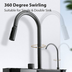 Modern Waterfall Kitchen Tap: Multi-Function Pull-Out/Pull-Down, Ceramic Valve, Contemporary Design for Kitchen Sink