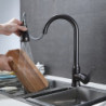 Minimalist Kitchen Tap: Single Handle, One Hole, Brass, High Arc, Pull-Out Spray, 3 Modes, Gun Grey/Black/Chrome