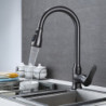 Minimalist Kitchen Tap: Single Handle, One Hole, Brass, High Arc, Pull-Out Spray, 3 Modes, Gun Grey/Black/Chrome