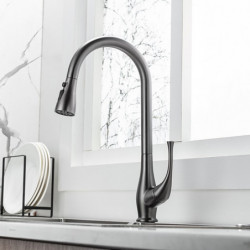 Nickel Brushed Kitchen Tap: Single Handle, One Hole, Pull-Out Spray, Electroplated, Pull-Out/Pull-Down/Standard Spout/Tall/High 