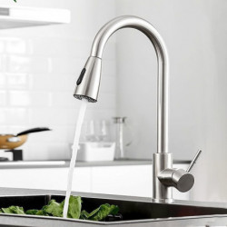 Stainless Steel Kitchen Tap: Single Handle, One Hole, Pull-Out Spray, Pull-Out/Pull-Down/Standard Spout/Tall/High Arc, Minimalis