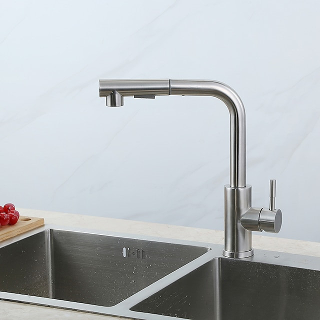 Nickel Brushed Stainless Steel Kitchen Tap: Single Handle, One Hole, Pull-Out/Pull-Down/Standard Spout, Centerset Minimalist/Mod