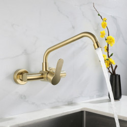 Brushed Gold Pot Filler Kitchen Tap: Single Handle, Two Holes, Wall Mounted Contemporary Design