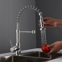 Electroplated Brass Kitchen Tap: Single Handle, One Hole, Pull-Out Standard Spout, Centerset Contemporary Design