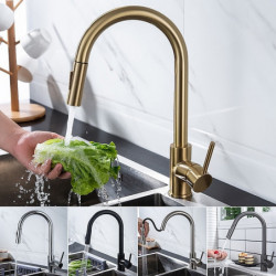 Brass Kitchen Tap with Pull-Out Spray: Single Handle, One Hole, 2 Modes