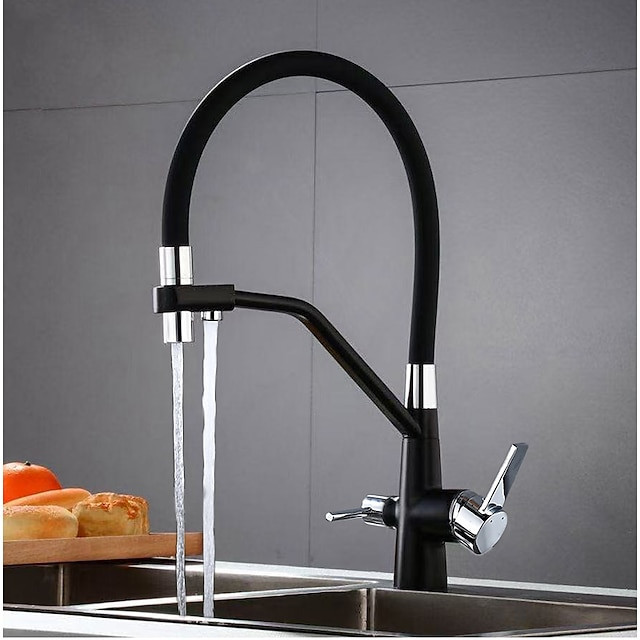 Antique Kitchen Tap: Two Handles, Two Holes, Chrome/Oil-Rubbed Bronze/Nickel Brushed, Pull-Out/Pull-Down Centerset