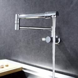 Chrome Pot Filler Kitchen Tap: Single Handle, One Hole, Wall Mounted Contemporary Design
